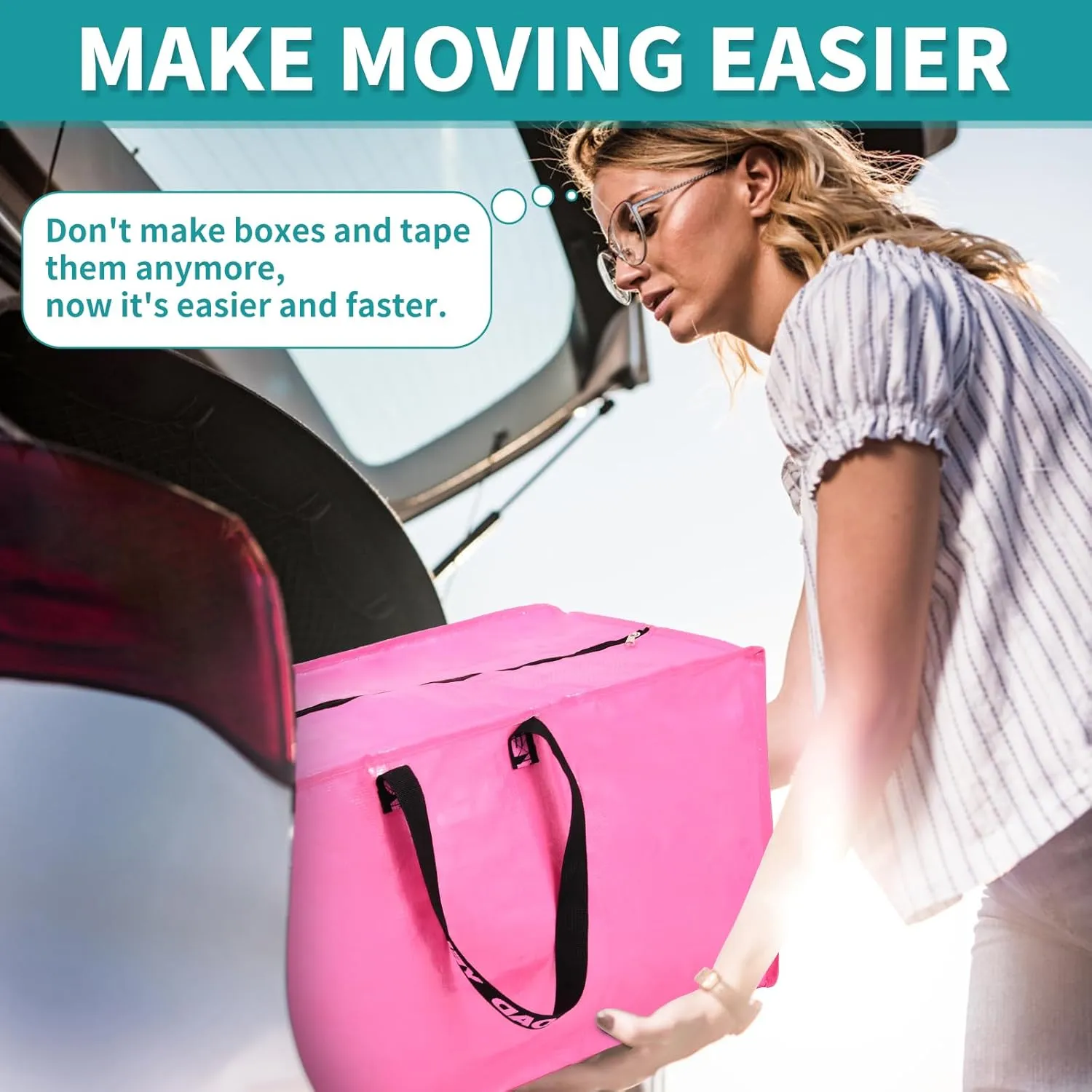 Teal Moving Bags - 8 Pack Extra Large Heavy Duty Storage Bags With Zipper & Reinforce Handles | 29x14x13 Inch Moving Tote Bags Bulk For Clothing, Shoes, Travel