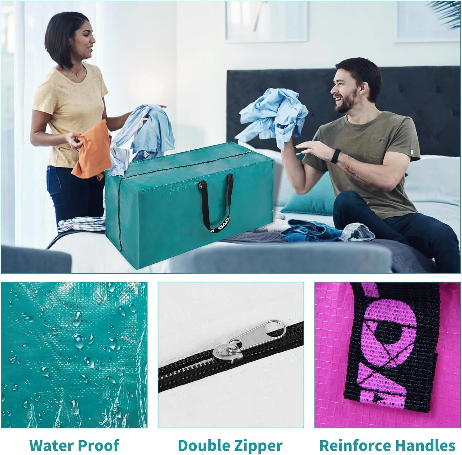 Teal Moving Bags - 8 Pack Extra Large Heavy Duty Storage Bags With Zipper & Reinforce Handles | 29x14x13 Inch Moving Tote Bags Bulk For Clothing, Shoes, Travel