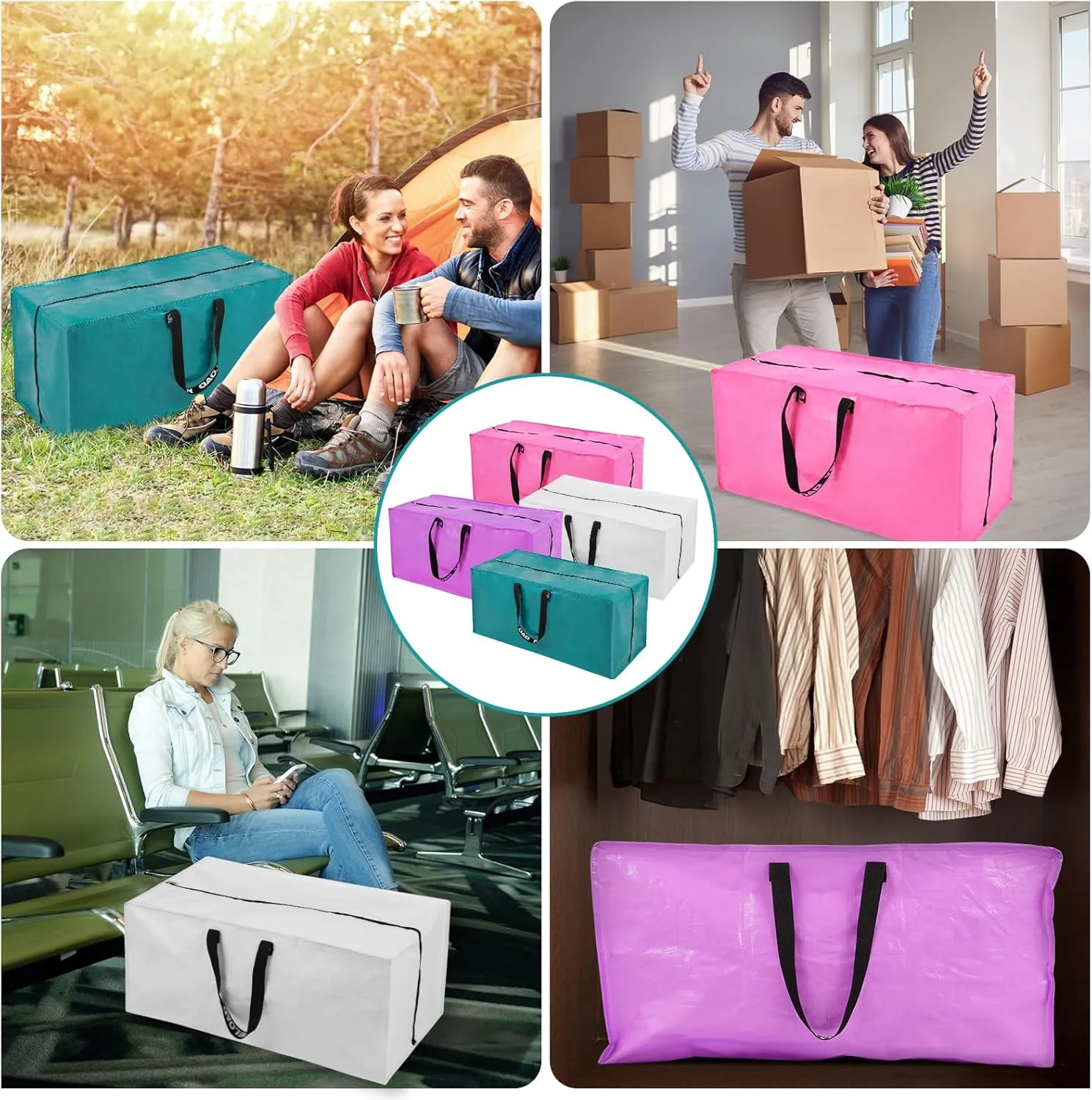 Teal Moving Bags - 8 Pack Extra Large Heavy Duty Storage Bags With Zipper & Reinforce Handles | 29x14x13 Inch Moving Tote Bags Bulk For Clothing, Shoes, Travel