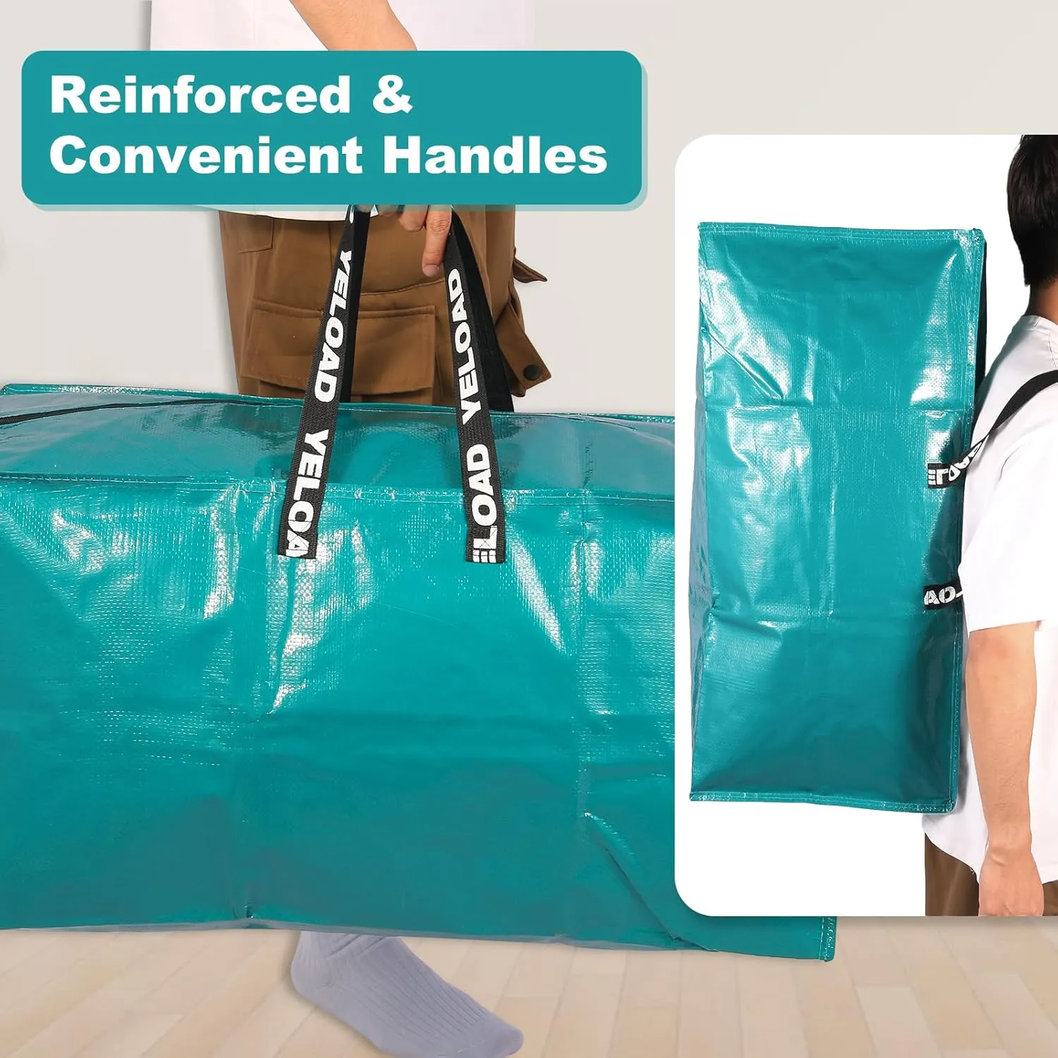 Teal Moving Bags - 8 Pack Extra Large Heavy Duty Storage Bags With Zipper & Reinforce Handles | 29x14x13 Inch Moving Tote Bags Bulk For Clothing, Shoes, Travel