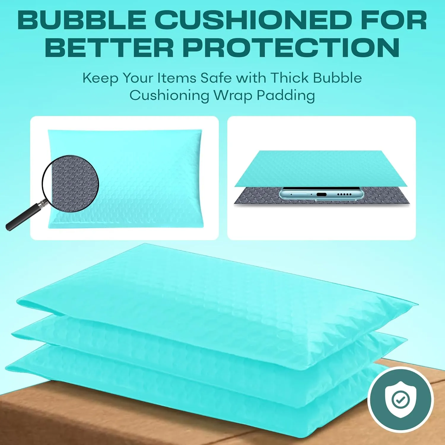 Teal Small Poly Bubble Mailers 6x10 inch #0 | Self Seal Padded Envelopes | Cushioned Bubble Mailer | Usable Size 6x9 | WaterProof | Lightweight mailing Shipping Bags | 250 Pack Bulk