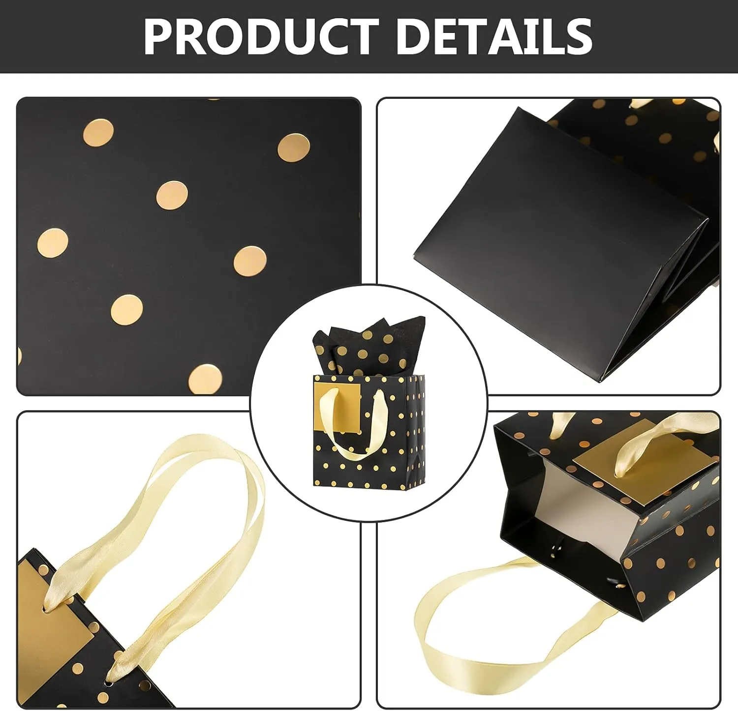 Tenare 12 Pcs Small Gift Bags Mini Metallic Paper Bag with Handle Tissue Paper for Mother Father 's Day Graduation Party Favor Supplies(4 x 2.75 x 4.5 Inch,Black Gold)