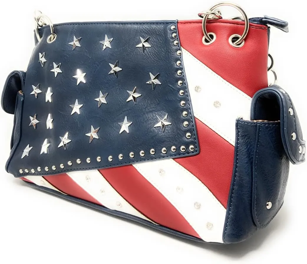 Texas West American Flag Rhinestone Women's Handbags Purse Wallet Set in Multi-Color