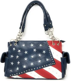 Texas West American Flag Rhinestone Women's Handbags Purse Wallet Set in Multi-Color