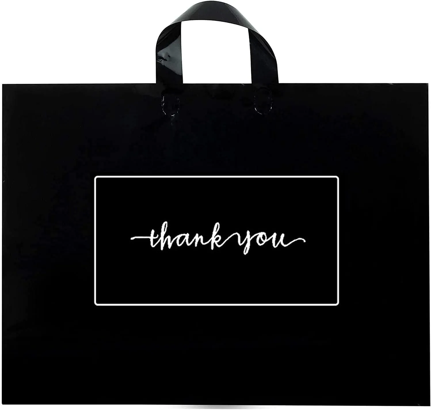 Thank You Merchandise Bags 50Pcs 17x16In Black Thank You Bags Bulk - Extra Thick 3.15Mil Customer Bags for Small Business - Big Thank You Shopping Bags for Boutique with Soft Loop Handle