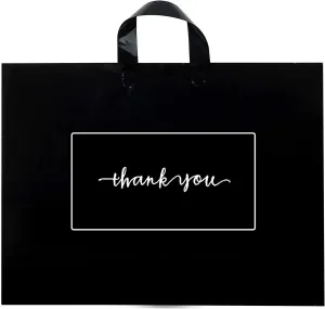 Thank You Merchandise Bags 50Pcs 17x16In Black Thank You Bags Bulk - Extra Thick 3.15Mil Customer Bags for Small Business - Big Thank You Shopping Bags for Boutique with Soft Loop Handle