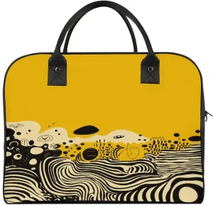 The Tote Bag Fashion Travel Bags Portable Mustard Yellow And Black Printing Handbags For Travel, Work