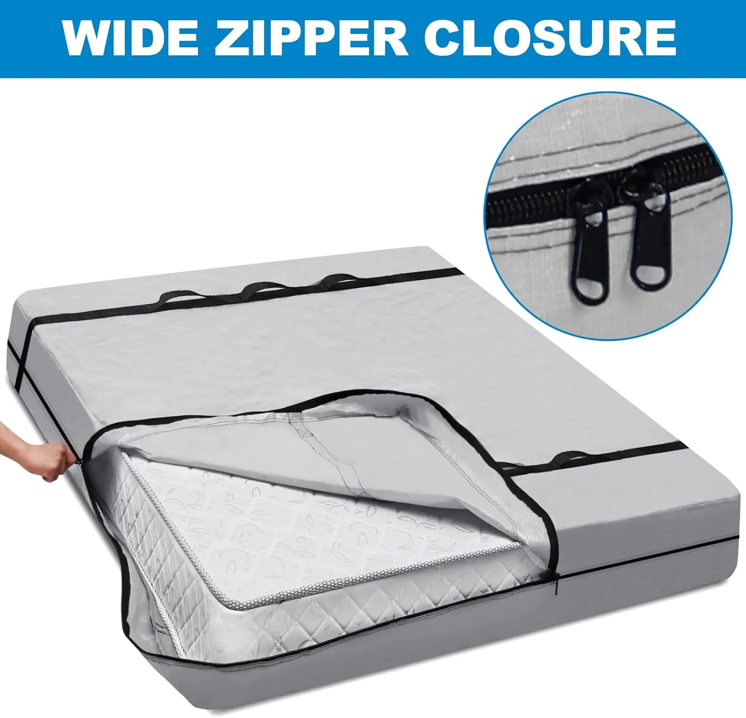 TICONN Mattress Bags for Moving, Heavy Duty King Mattress Cover Storage Bag with Full-Around Handle and Adjustable Buckles (Gray, King)