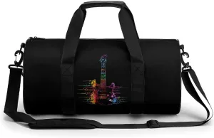 Tie Dye Guitar Heartbeat Lightweight Gym Bag for Men Women Travel Duffel Bag Sports Workout Bag with Adjustable Strap
