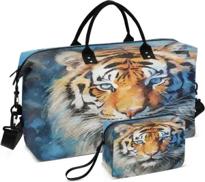 Tiger Realist Oil Painting Travel Duffel Bags Sets with Multiple Pockets - Ideal for Travel, Sports,Storage