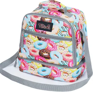 Tilami Lunch Bags Insulated Adjustable Strap Zipper, Two Compartments Cooler Bags, Bento Bags for Kids Toddlers, Doughnut