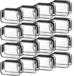 TISRATOK 16 PCS Clear Makeup Bag, Travel Essentials Toiletry Bag, Transparent PVC Cosmetic Organizer Toy-Lego Barbie Storage Pouch for Women Men - Black,Small