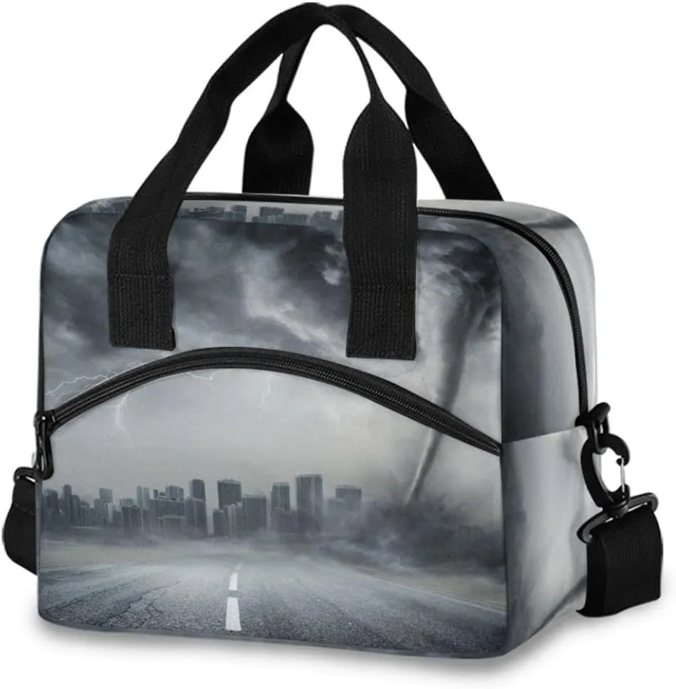 Tornado Black Lunch Bag Insulated Lunch Box Food Container Meal Prep Cooler Handbag for Office School Outdoor Picnic