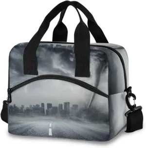 Tornado Black Lunch Bag Insulated Lunch Box Food Container Meal Prep Cooler Handbag for Office School Outdoor Picnic