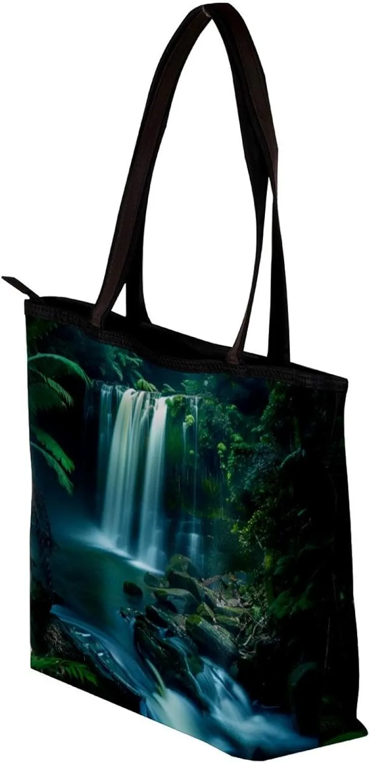 Tote Bag for Women, Large Tote Bags for Women, Women's Tote Handbags, Rainforest Waterfall Landscape, Tote Bags for Women