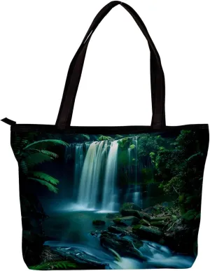 Tote Bag for Women, Large Tote Bags for Women, Women's Tote Handbags, Rainforest Waterfall Landscape, Tote Bags for Women