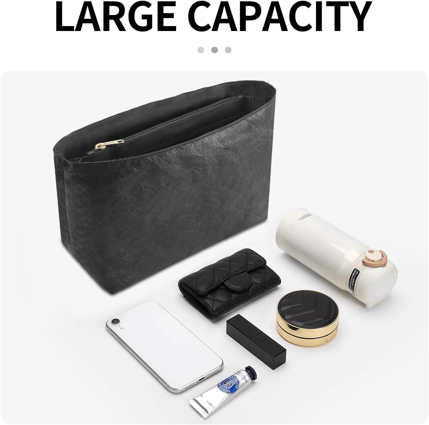 Tote Bag Organizer Insert Compatible with Geya Hobo Handbag, Dupont Paper Inner Purse Organizer Insert Makeup Liner Bag Shaper Black