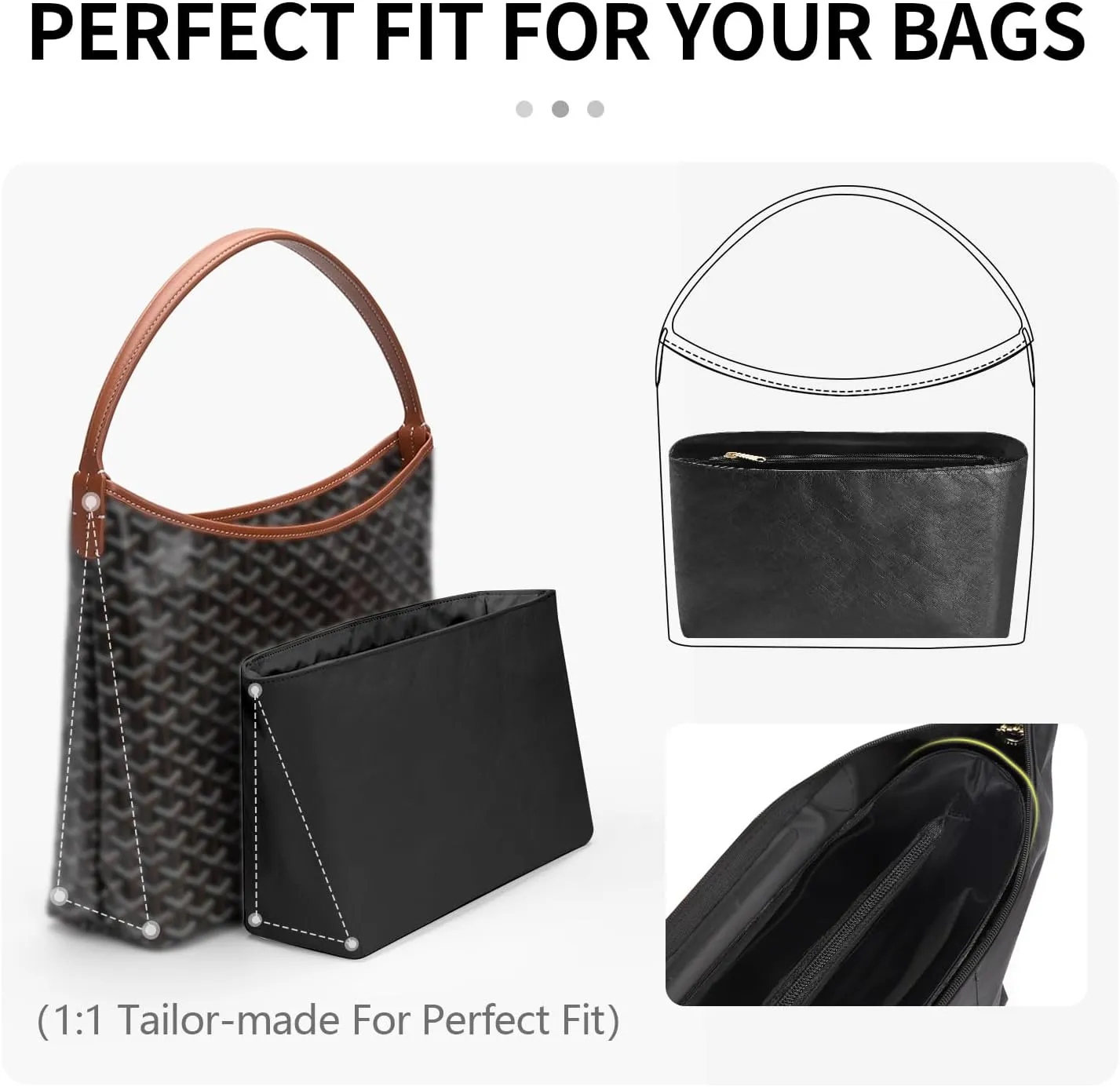 Tote Bag Organizer Insert Compatible with Geya Hobo Handbag, Dupont Paper Inner Purse Organizer Insert Makeup Liner Bag Shaper Black