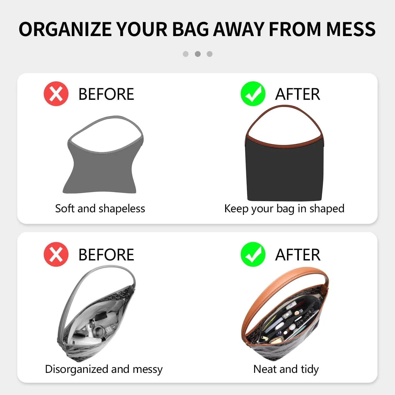 Tote Bag Organizer Insert Compatible with Geya Hobo Handbag, Dupont Paper Inner Purse Organizer Insert Makeup Liner Bag Shaper Black