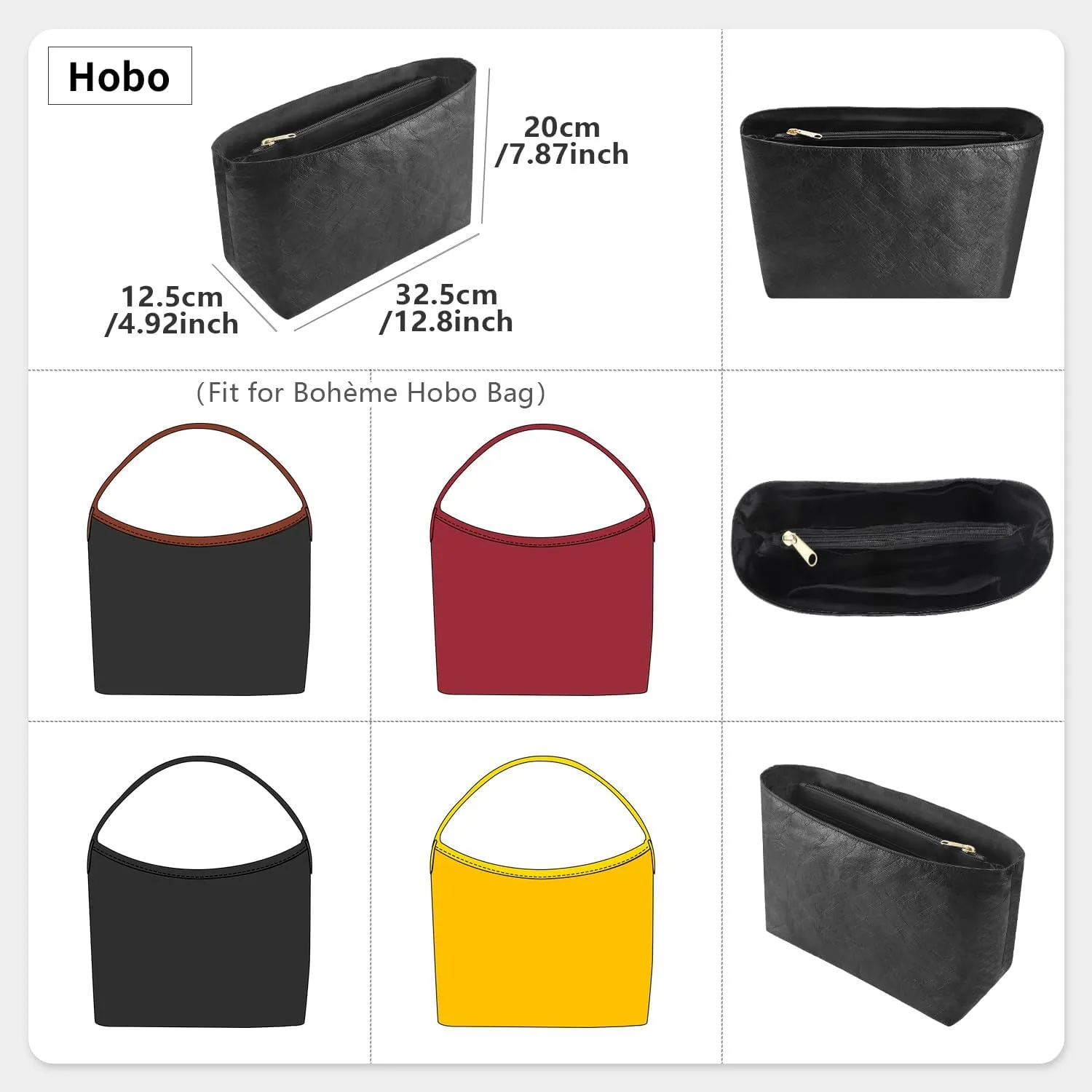 Tote Bag Organizer Insert Compatible with Geya Hobo Handbag, Dupont Paper Inner Purse Organizer Insert Makeup Liner Bag Shaper Black