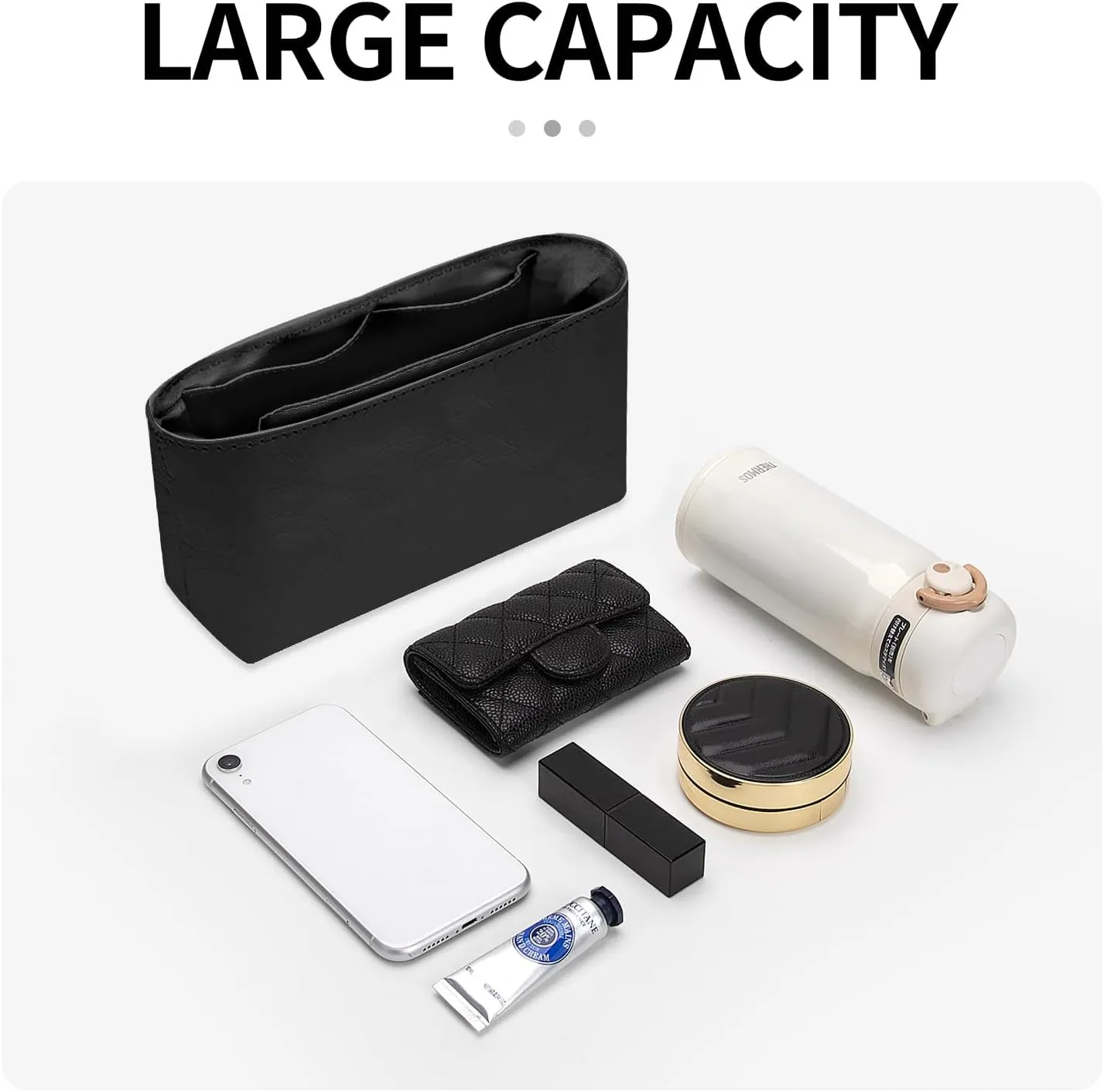 Tote Bag Organizer Insert Compatible with Longchamp Mini Handbag, Dupont Paper Inner Purse Organizer Insert Makeup Liner Bag Shaper (Black, XS/Mini