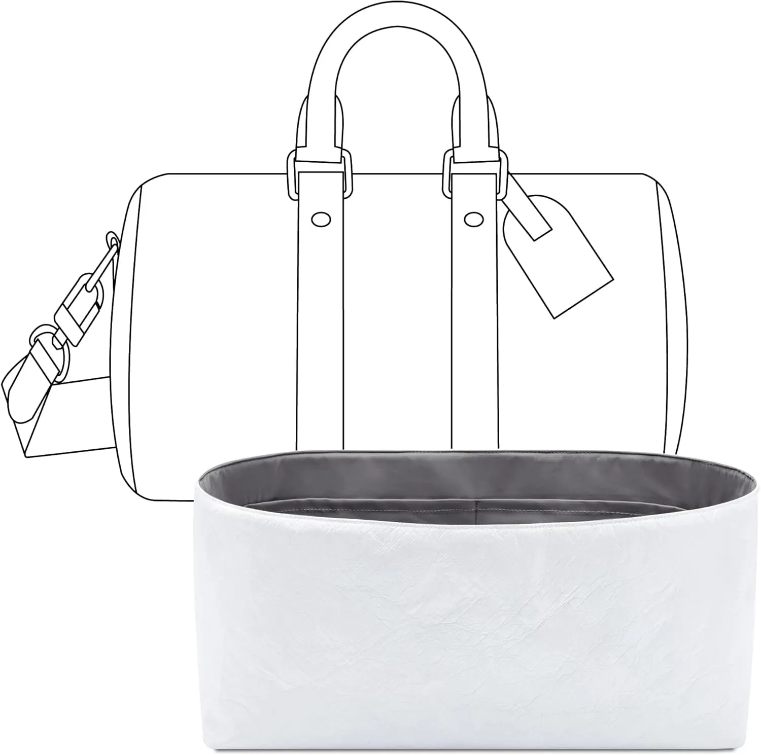 Tote Bag Organizer Insert for LV Keepall 35 handbag, Custom Fit Inside Premium Slate Gray Lightweight WaterResistant Purse Insert with Cup Holder Accessories