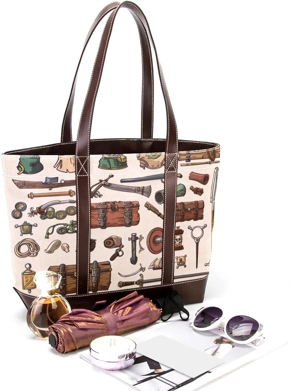 Tote Bags, Large Tote Bag, Tote Bag with Zipper, Nautical Anchor Ocean Summer, Tote Bags for Women