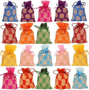 Touchstone Gorgeous Gift Wrapping bags reusable environment friendly Large Drawstring Paisley Brocade for birthdays, wedding, return present packing set. pack of 20. 7x5 inches.