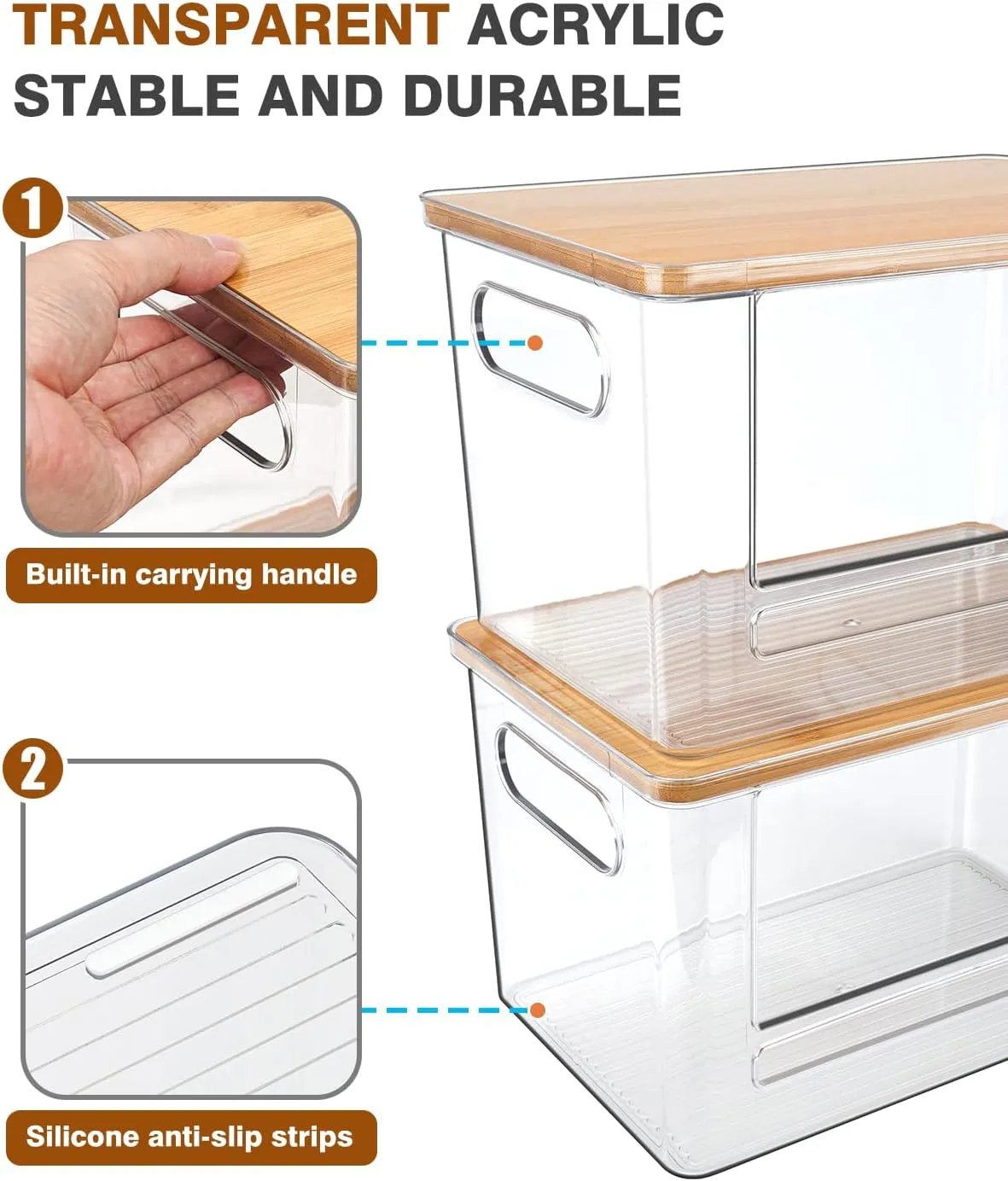 Trash Bag Holder, Acrylic Garbage Bag Dispenser with Bamboo Top, Extra Large Trash Bags Dispenser Under Sink for Kitchen, Pantry, Laundry Room, Cabinet Organizer and Storage (1 PACK)