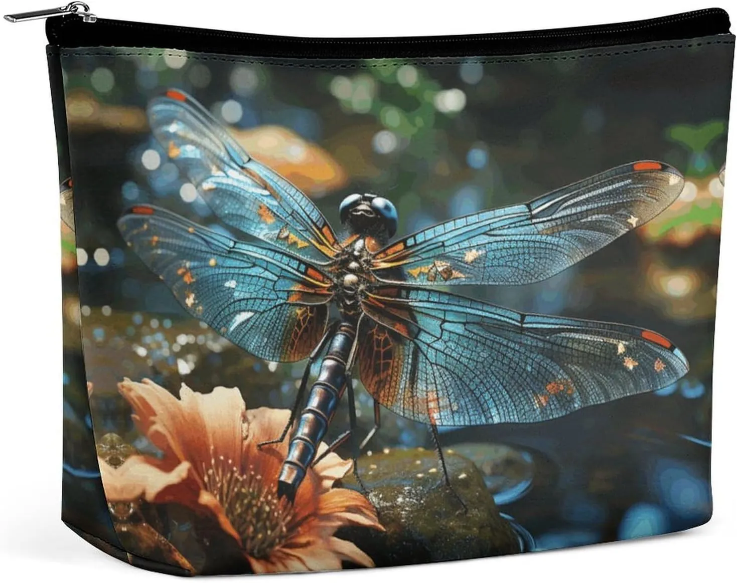Travel Cosmetic Bag,Dragonfly Flying on The Pond Print Handheld Cosmetic Travel Bag,simple Cosmetic Bag,cosmetic Bag for Purse
