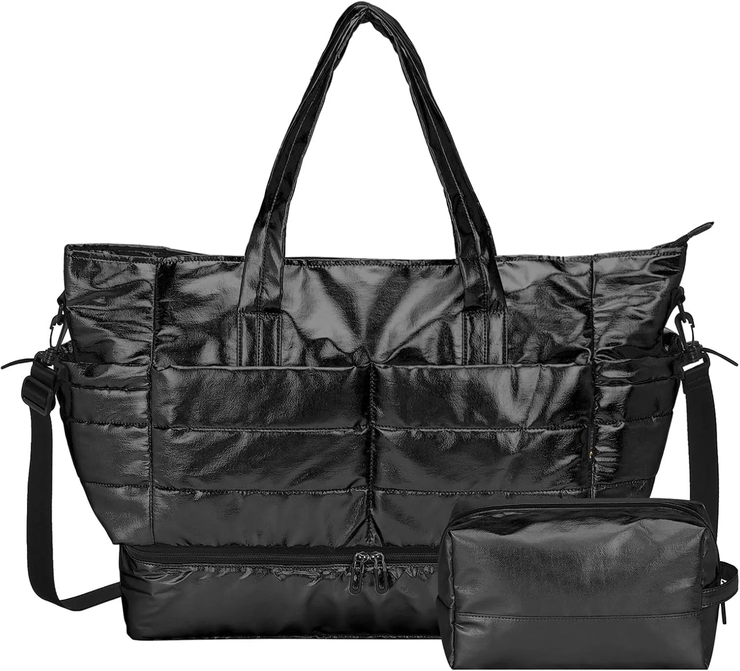 Travel Duffel Bag, 38L Weekend Bag for Women, Gym Bag with Shoes Compartment, Luggage Overnight Carry on Bag with Wet Pocket for Travel Camping, Black
