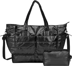 Travel Duffel Bag, 38L Weekend Bag for Women, Gym Bag with Shoes Compartment, Luggage Overnight Carry on Bag with Wet Pocket for Travel Camping, Black