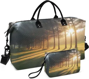 Travel Duffel Bag Forest Sunrise Tree, Gym Bags with Multiple Interior Pockets for Men Women Toiletry Purse Included 20.5”x 1.9” x 13.8”