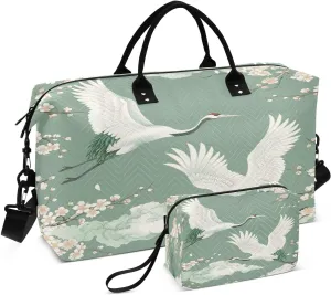 Travel Duffel Bag Large Weekender Overnight Bags for Women Men, Cranes Gym Bag with Toiletry Bag