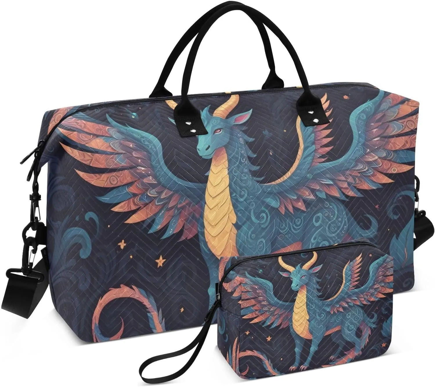 Travel Duffel Bags for Unisex-Adult, Personal Item Travel Duffel Bag with Shoes Compartment, Carry On Bag for Women, Travel, Gym, Weekend,Colorful Mythological -animal
