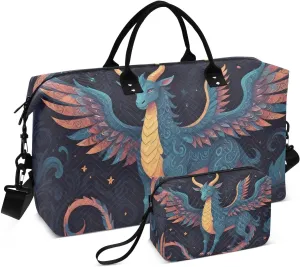 Travel Duffel Bags for Unisex-Adult, Personal Item Travel Duffel Bag with Shoes Compartment, Carry On Bag for Women, Travel, Gym, Weekend,Colorful Mythological -animal