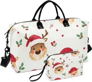 Travel Duffel Bags for Unisex-Adult, Personal Item Travel Duffel Bag with Shoes Compartment, Carry On Bag for Women, Travel, Gym, Weekend,Elk Prints for Christmas