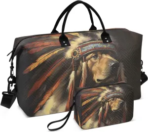 Travel Duffel Bags for Unisex-Adult, Personal Item Travel Duffel Bag with Shoes Compartment, Carry On Bag for Women, Travel, Gym, Weekend,Primitive Dogs