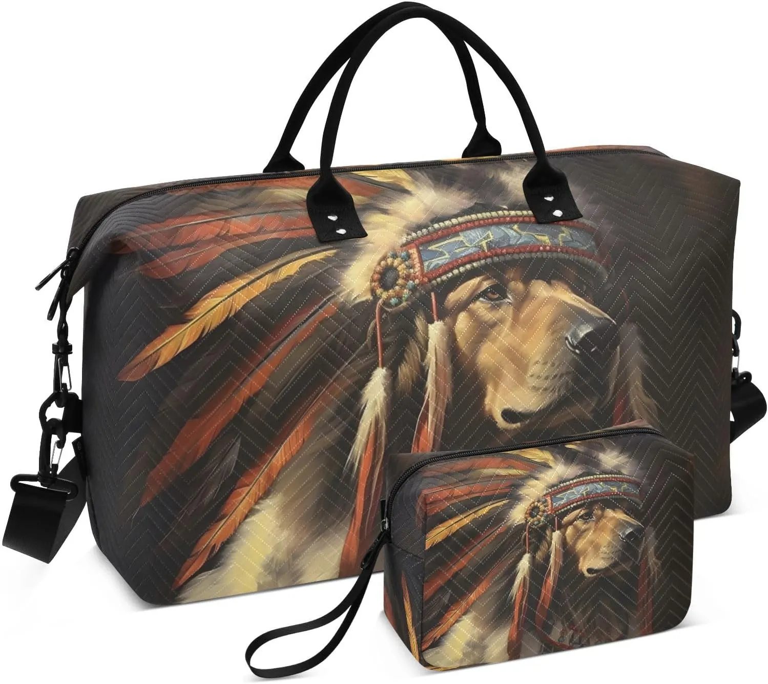 Travel Duffel Bags for Unisex-Adult, Personal Item Travel Duffel Bag with Shoes Compartment, Carry On Bag for Women, Travel, Gym, Weekend,Primitive Dogs