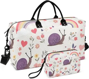 Travel Duffel Bags for Unisex-Adult, Personal Item Travel Duffel Bag with Shoes Compartment, Carry On Bag for Women, Travel, Gym, Weekend,Purple Snail Pattern