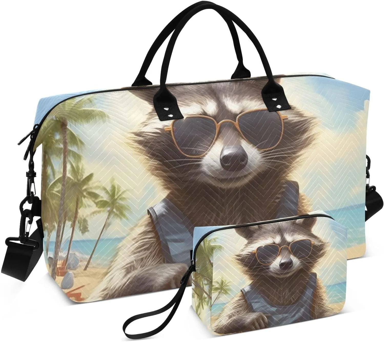 Travel Duffel Bags for Unisex-Adult, Personal Item Travel Duffel Bag with Shoes Compartment, Carry On Bag for Women, Travel, Gym, Weekend,Sea and The Raccoon
