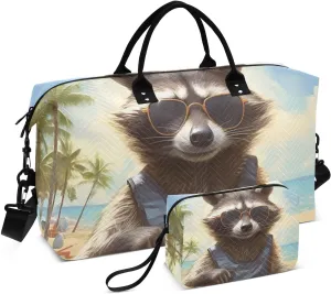 Travel Duffel Bags for Unisex-Adult, Personal Item Travel Duffel Bag with Shoes Compartment, Carry On Bag for Women, Travel, Gym, Weekend,Sea and The Raccoon