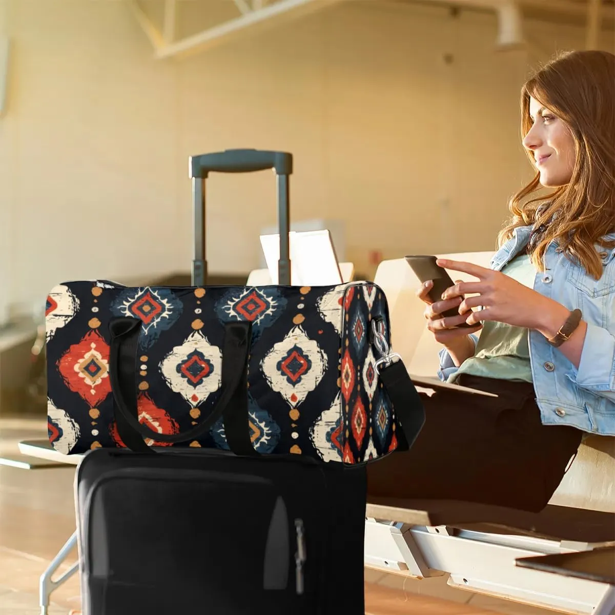 Travel Duffle Bag Boho Pattern Gym Bags for Men Women Travel Duffel Bags with Adjustable Shoulder Strap Carry On Weekender Bag
