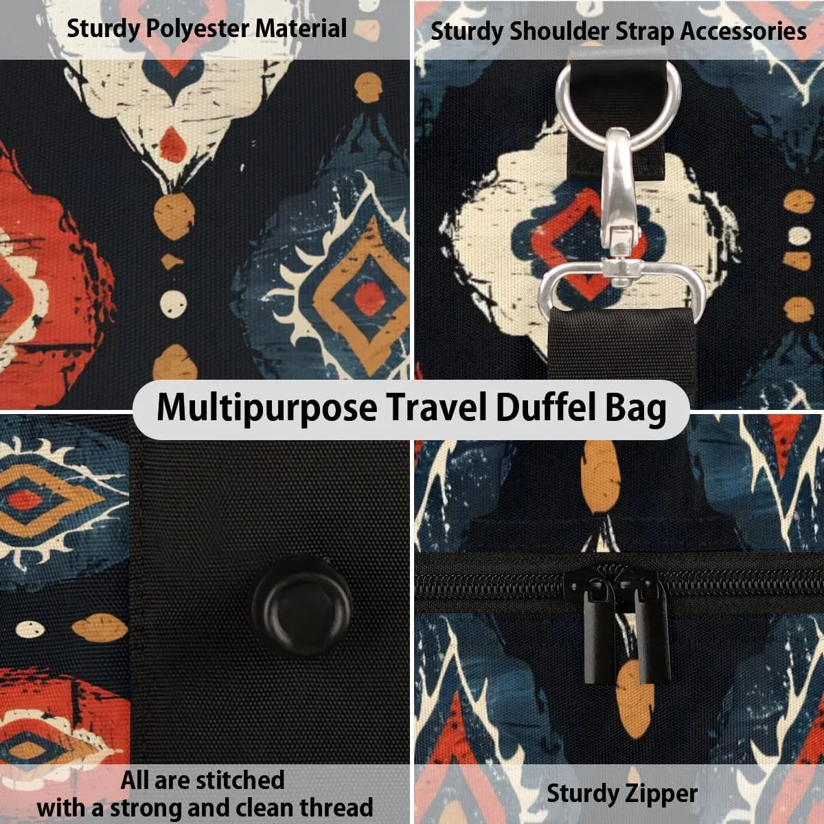 Travel Duffle Bag Boho Pattern Gym Bags for Men Women Travel Duffel Bags with Adjustable Shoulder Strap Carry On Weekender Bag