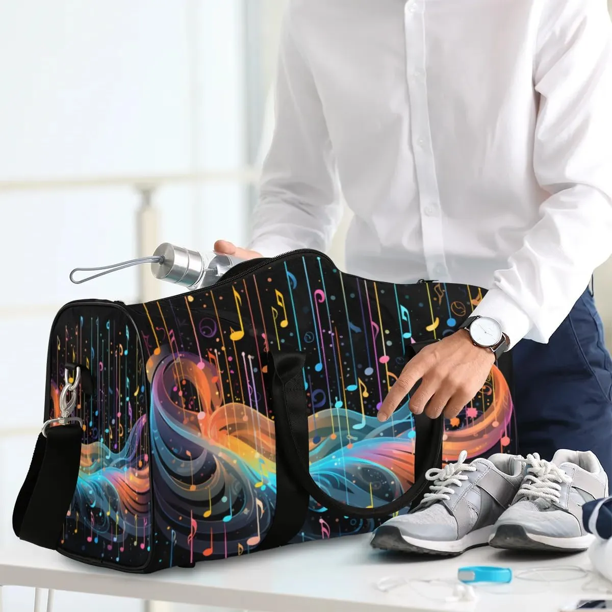 Travel Duffle Bag Cool Music Notes Gym Bags for Men Women Travel Duffel Bags with Adjustable Shoulder Strap Carry On Weekender Bag