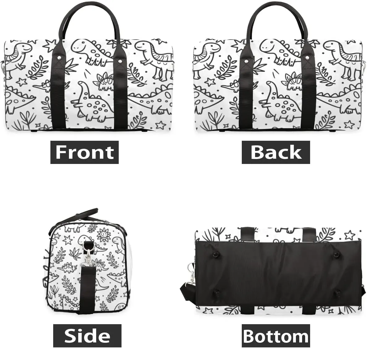 Travel Duffle Bag Cute Dinosaurs Leaves Gym Bags for Men Women Travel Duffel Bags with Adjustable Shoulder Strap Carry On Weekender Bag