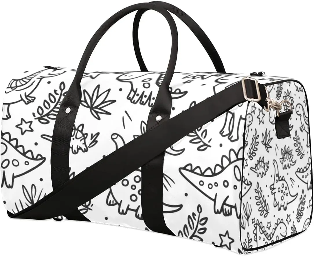 Travel Duffle Bag Cute Dinosaurs Leaves Gym Bags for Men Women Travel Duffel Bags with Adjustable Shoulder Strap Carry On Weekender Bag