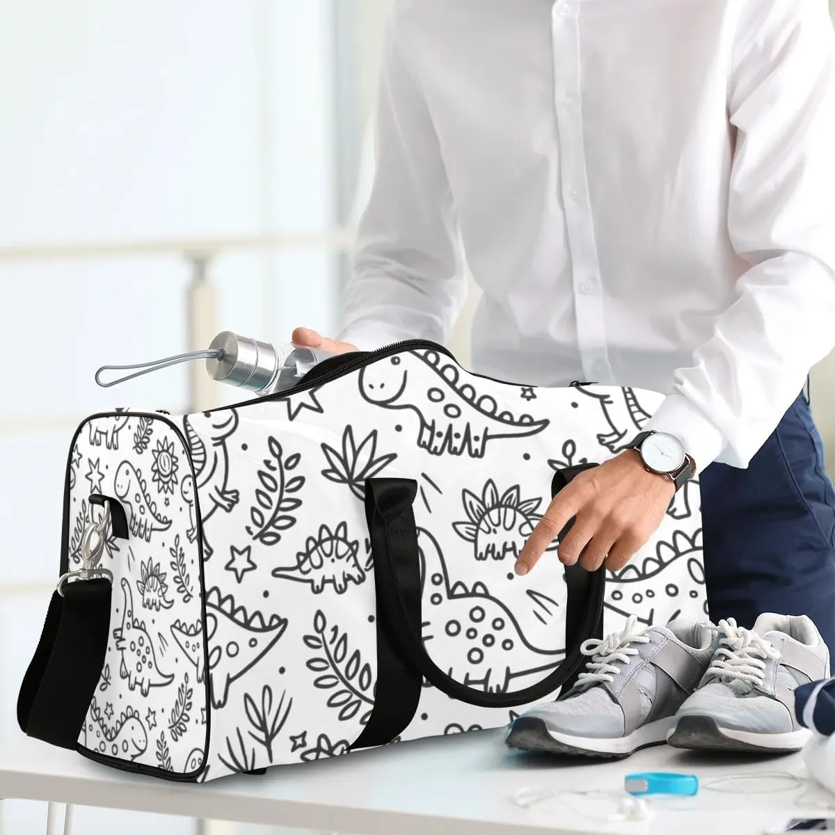 Travel Duffle Bag Cute Dinosaurs Leaves Gym Bags for Men Women Travel Duffel Bags with Adjustable Shoulder Strap Carry On Weekender Bag