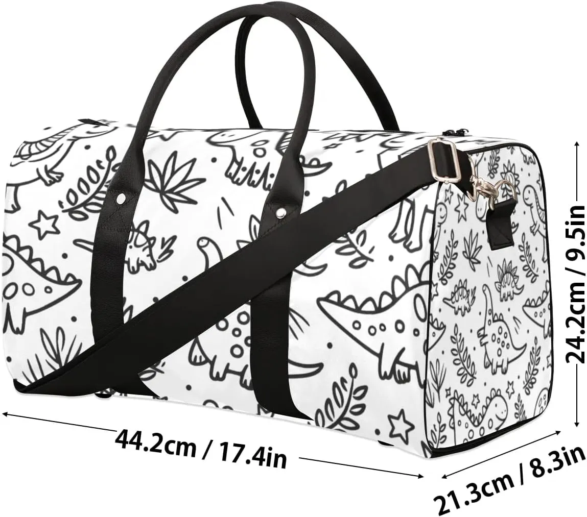 Travel Duffle Bag Cute Dinosaurs Leaves Gym Bags for Men Women Travel Duffel Bags with Adjustable Shoulder Strap Carry On Weekender Bag