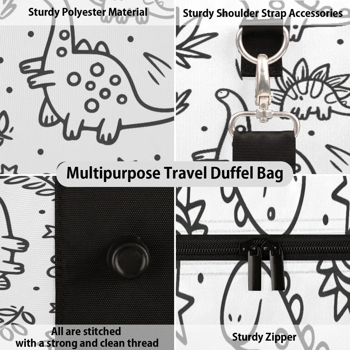 Travel Duffle Bag Cute Dinosaurs Leaves Gym Bags for Men Women Travel Duffel Bags with Adjustable Shoulder Strap Carry On Weekender Bag